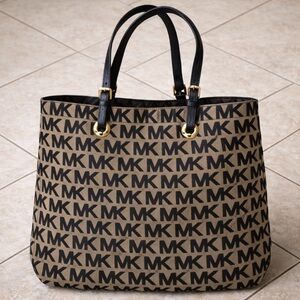 Michael Kors Tan and Black MK Logo Tote